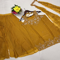Festive Embroidered Kurti Palazzo Set with Dupatta